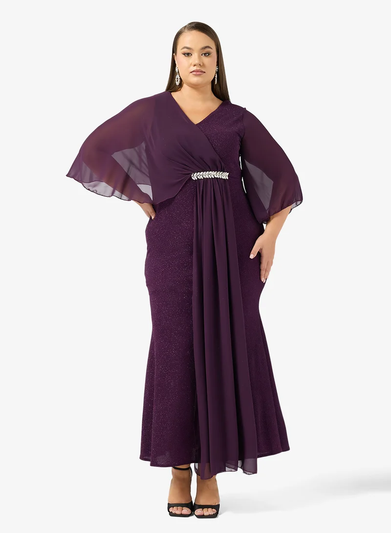 Ella Plus  Plus Size Shimmer Dress Flouncy Sleeves for Women | Best Price UAE